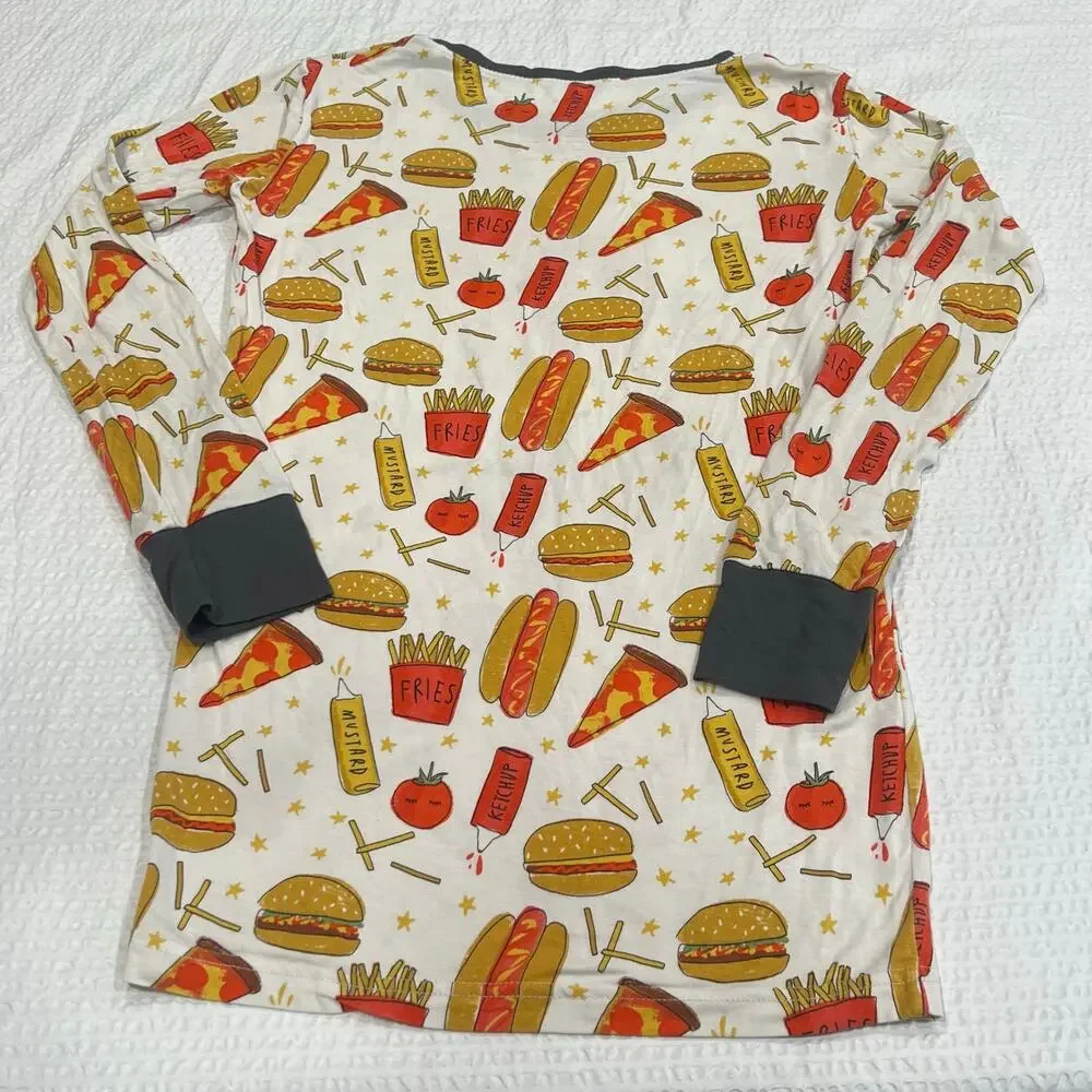This Little Sleepies pajama top pattern burgers, fries, and ketchup 12/14 kids